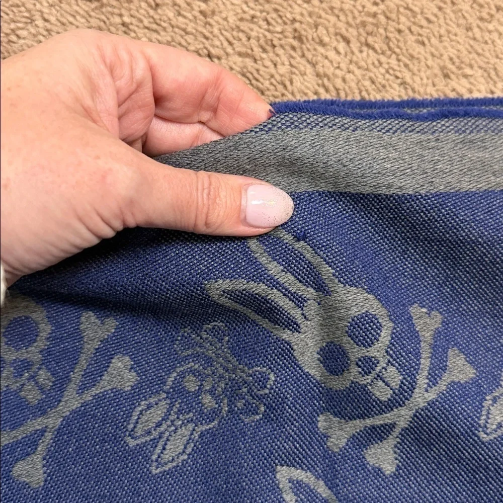 Psycho Bunny Gray And Blue Logo Wool Scarf